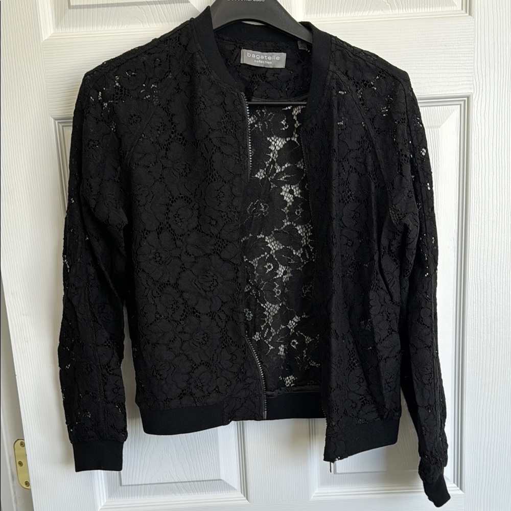 Bagatelle Black Bomber Floral Lace Zip Up Jacket